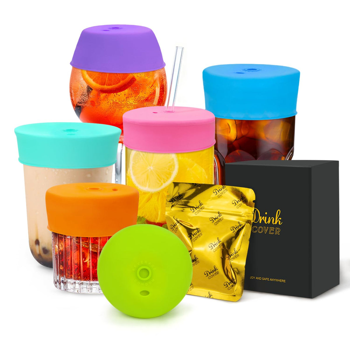 Sungrace cubiertas de bebida de silicona, 6-pack, protegen tu copa en fiestas y bares.