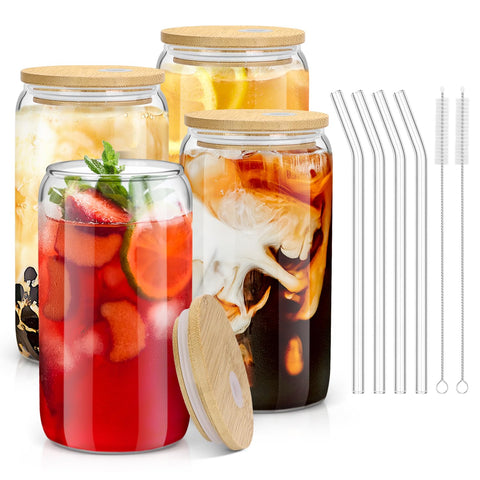 Vaso Sungwoo de vidrio con tapa de bambú y pajilla para enfriar bebidas
