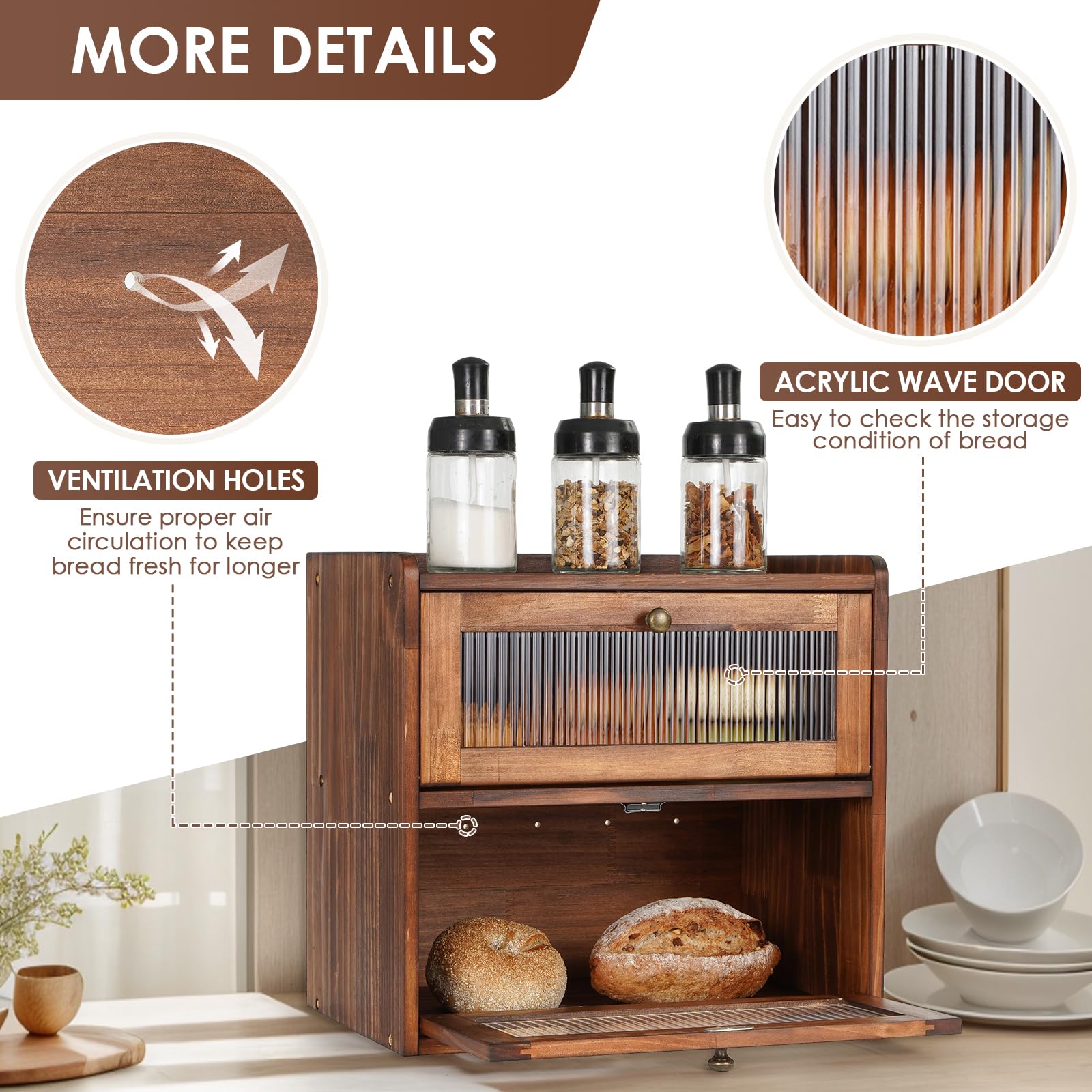 Caja Sunhoo Pan con dos niveles interior para organización de pan y tentempiés