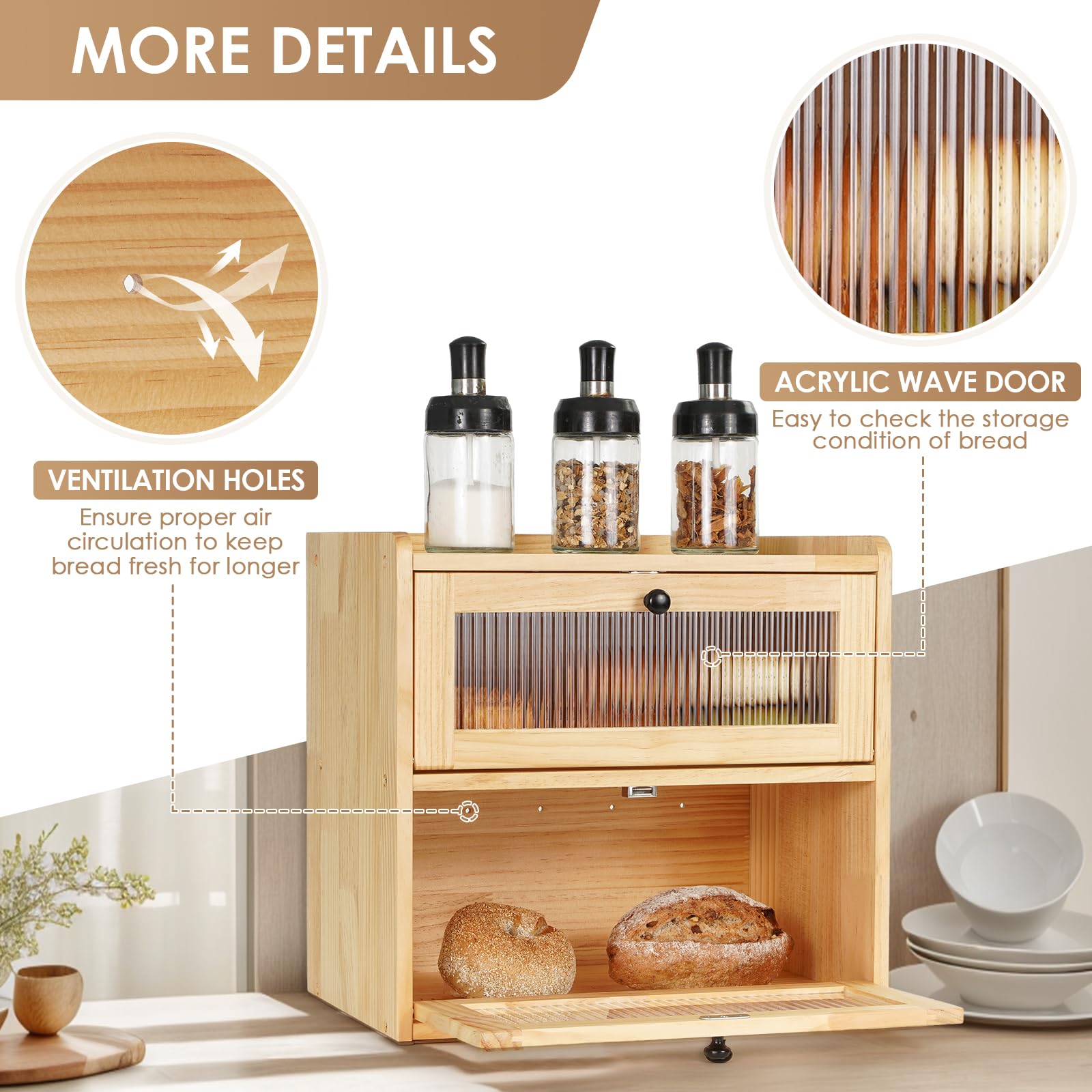 Sunhoo panera de madera con ventilación para conservar el pan fresco