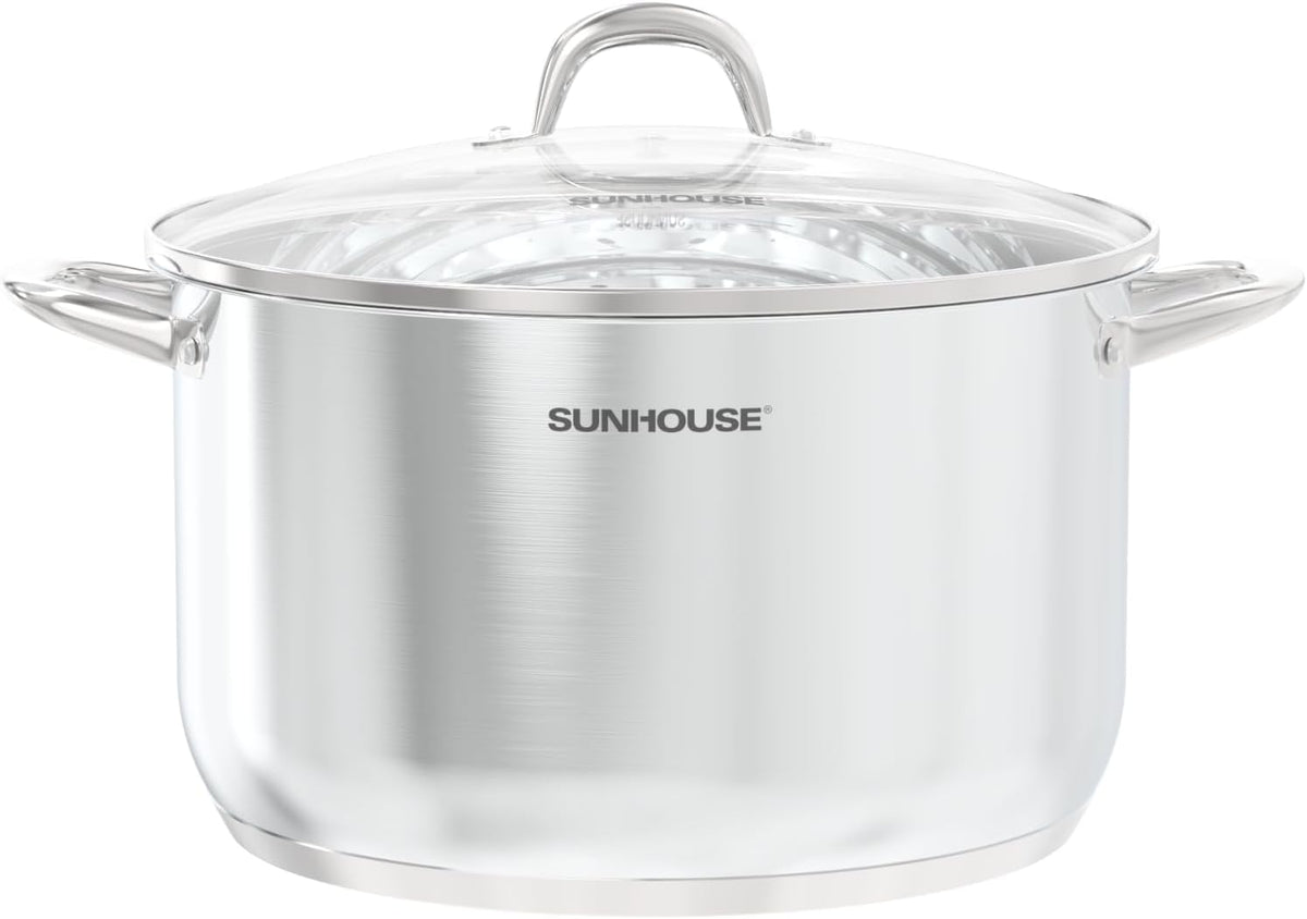 Sunhouse olla stock 15qt con tapa visible para hervidos grandes.