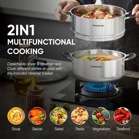 Sunhouse Olla Vaporera de dos niveles con empanadillas al vapor y cocción suave
