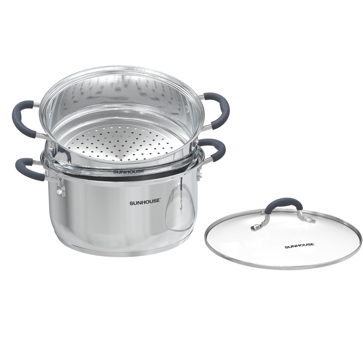 sunhouse olla vaporera de dos niveles con tapa para cocinar al vapor