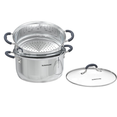 sunhouse olla vaporera de dos niveles con tapa para cocinar al vapor