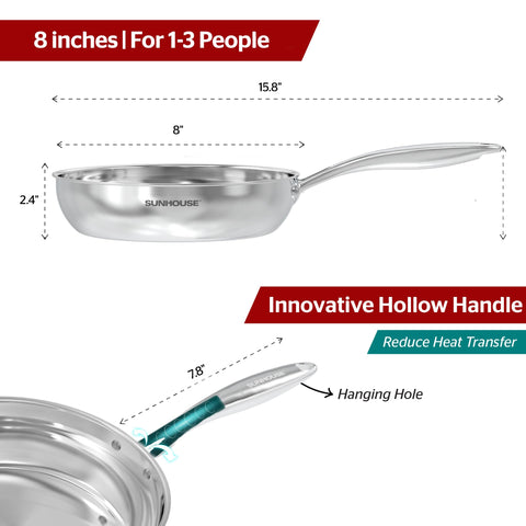 Sunhouse sartén serie-chef 8'' borde ergonómico para uso diario cómodo