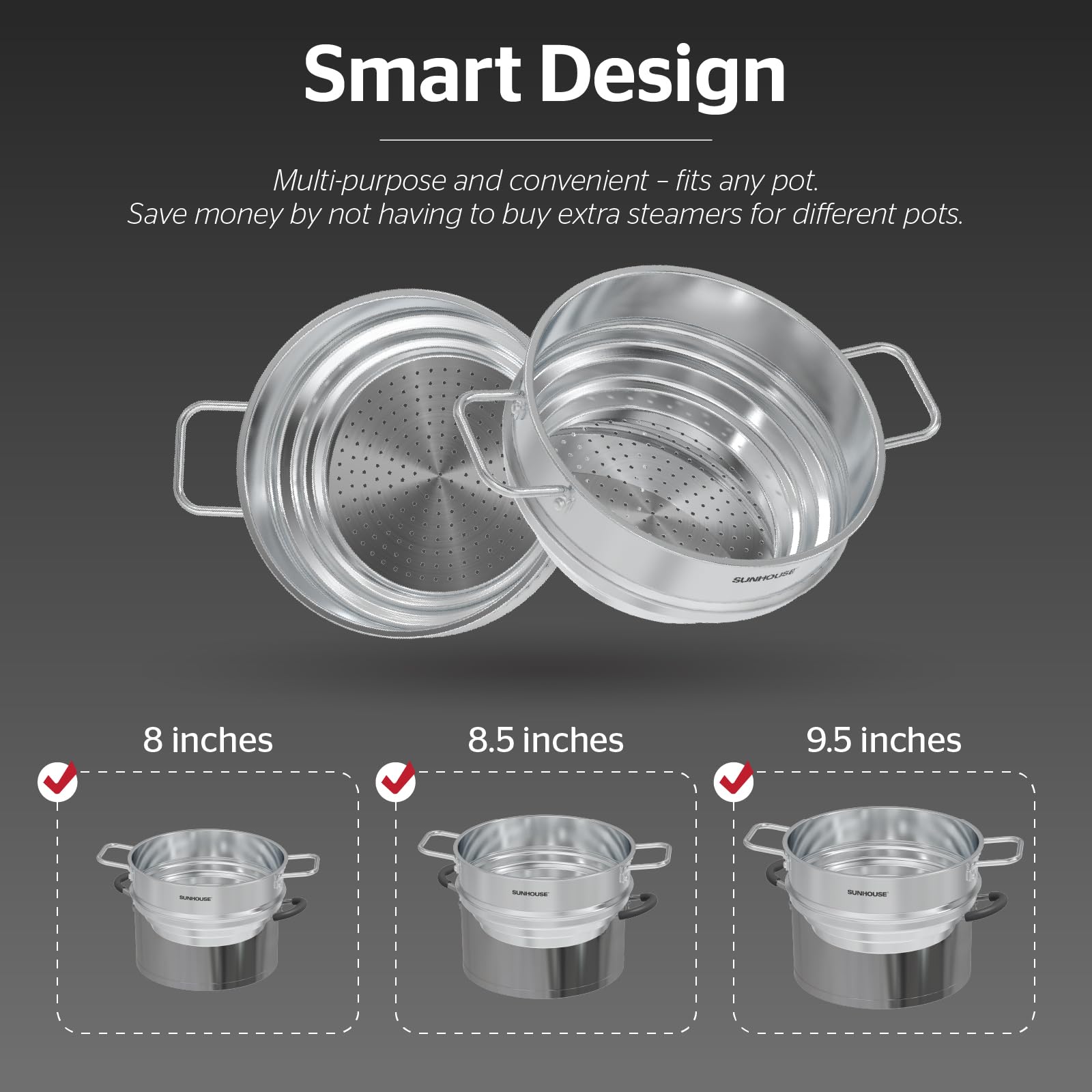Sunhouse verduras al vapor en 9 pulgadas para menús equilibrados