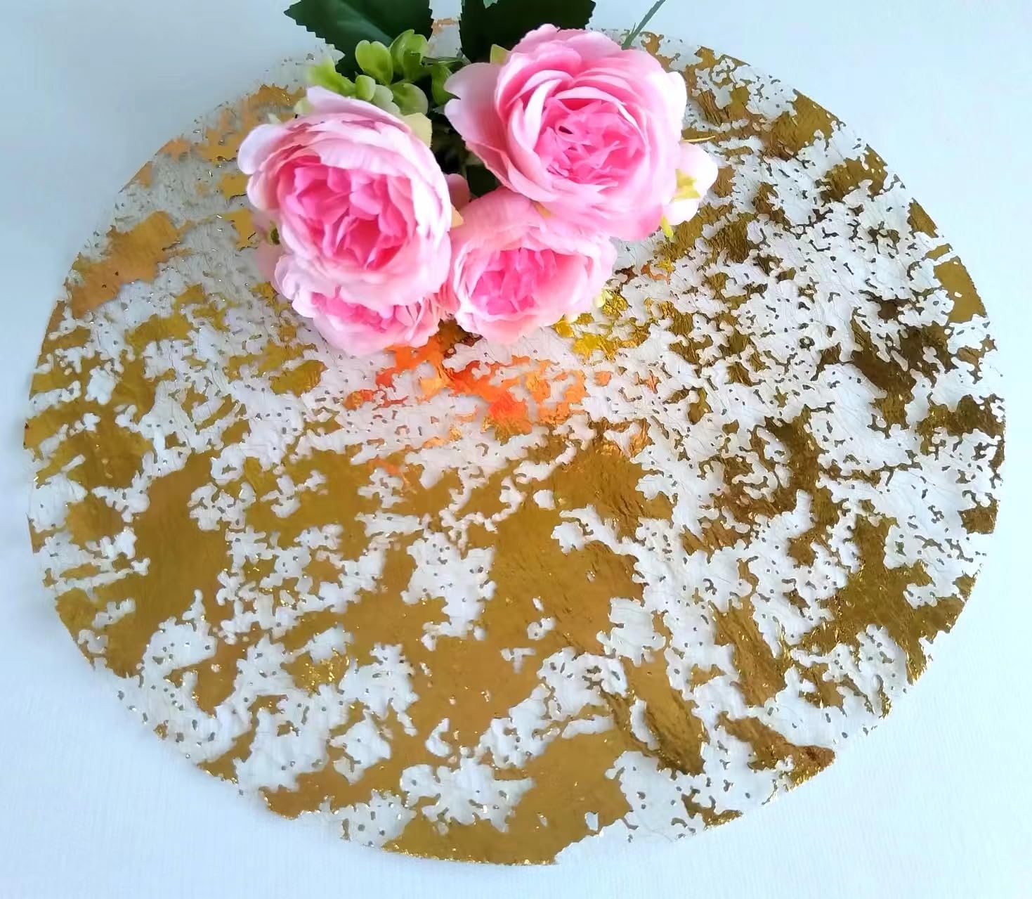 Sunlunckystar placemats dorados 13 pulgadas con foil metálico para cenas brillantes