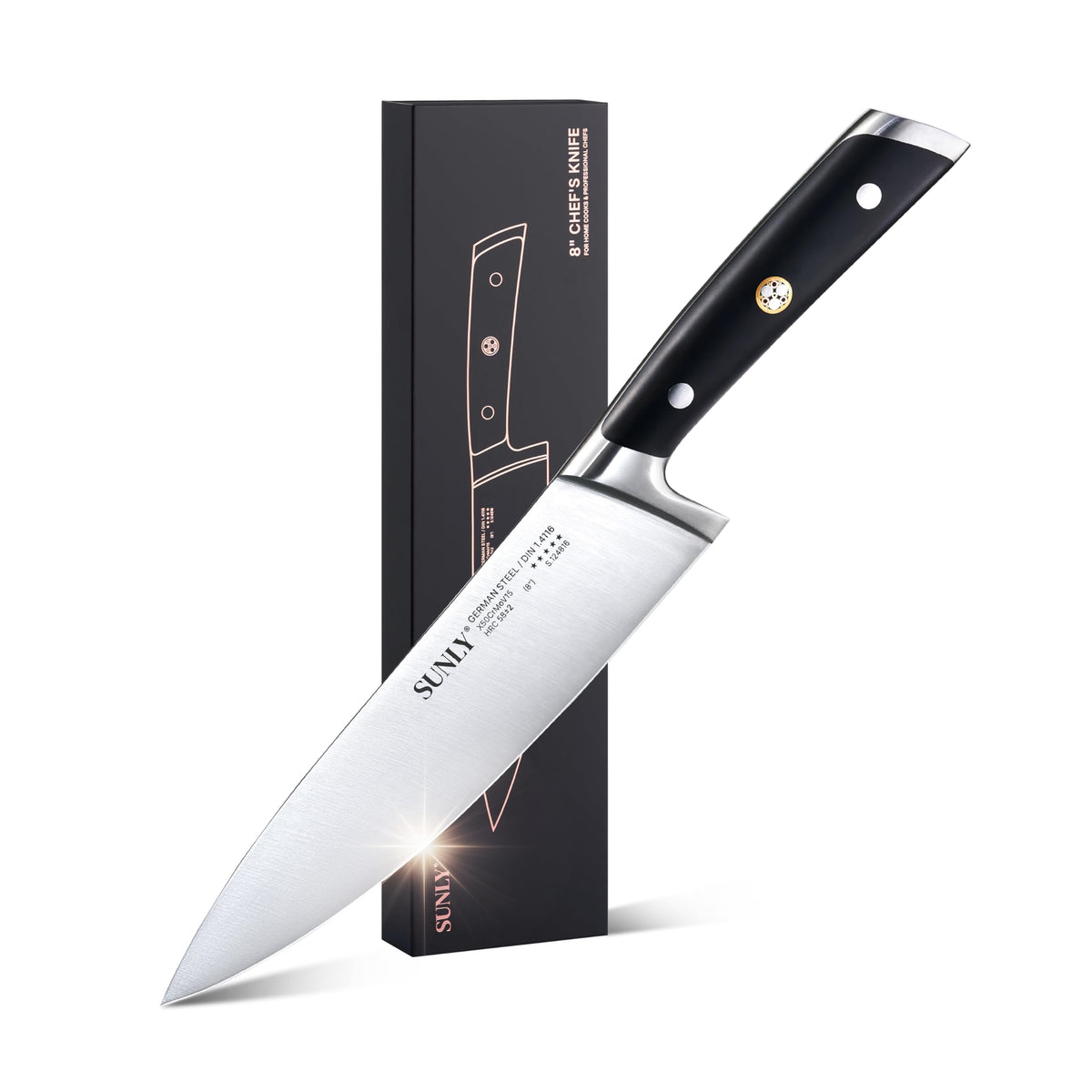 SUNLY Cuchillo chef 8 pulgadas: filo de precisión para cortes limpios.