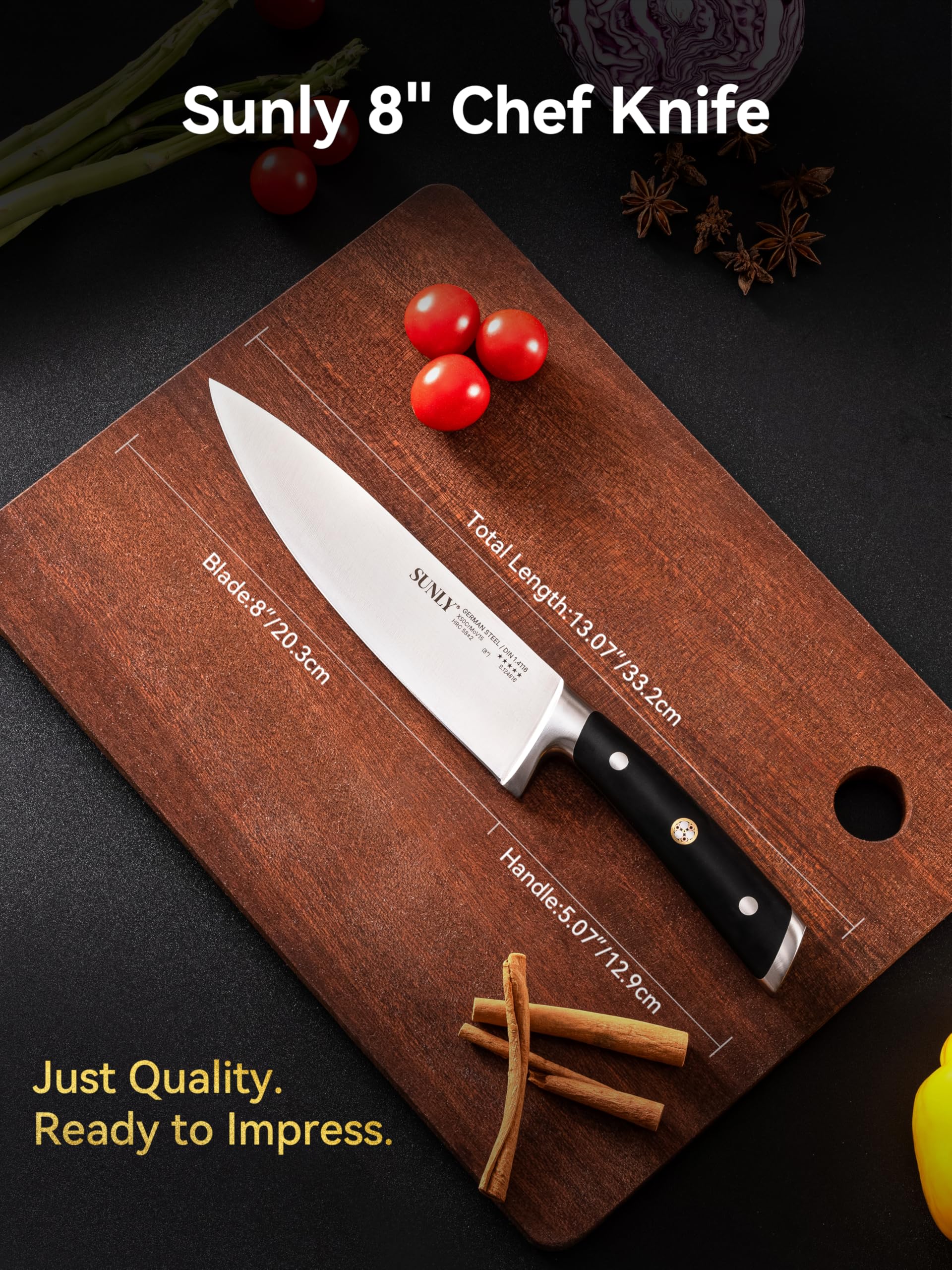 SUNLY cuchillo chef 8 pulgadas, mantenimiento fácil para uso diario.
