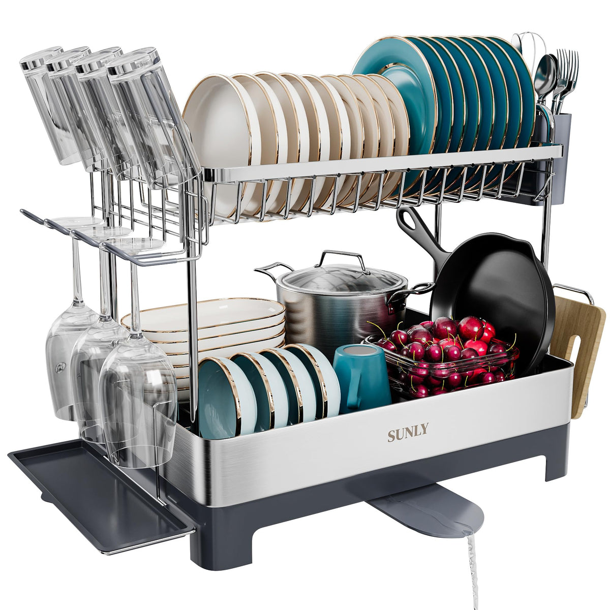 Sunly dos-niveles secado de platos, ideal para familias grandes en la encimera.