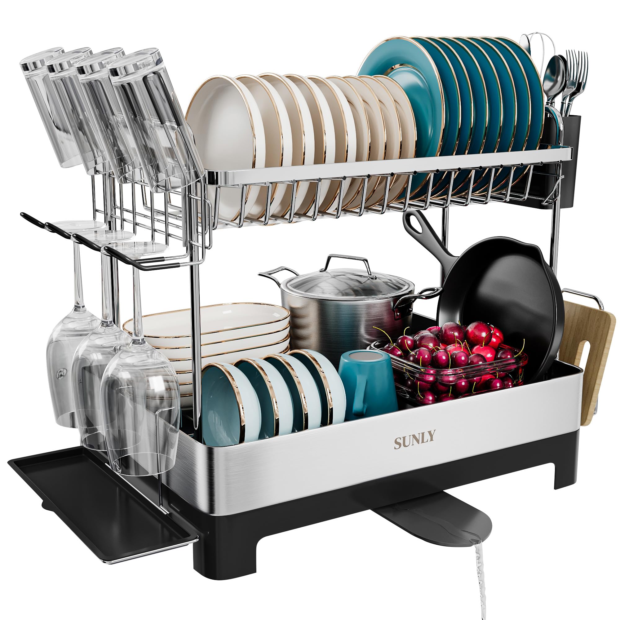 SUNLY secador de platos dos niveles, vista frontal, ideal para cocinas con alto movimiento.
