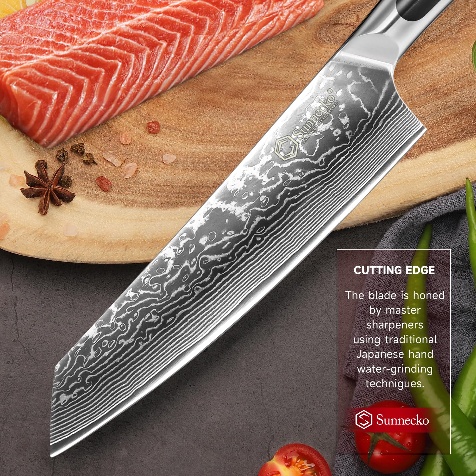 Corte preciso de frutas y verduras gracias al filo diseñado.