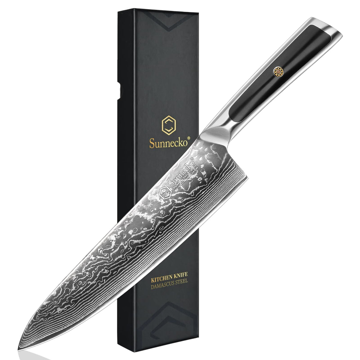 Sunnecko cuchillo chef 8 pulgadas damasco profesional para cortes precisos en la cocina.