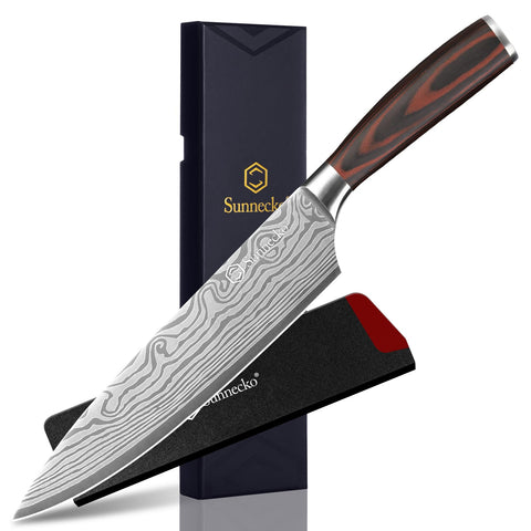 Sunnecko Cuchillo Chef 8 pulgadas con filo ultra afilado para cortes finos