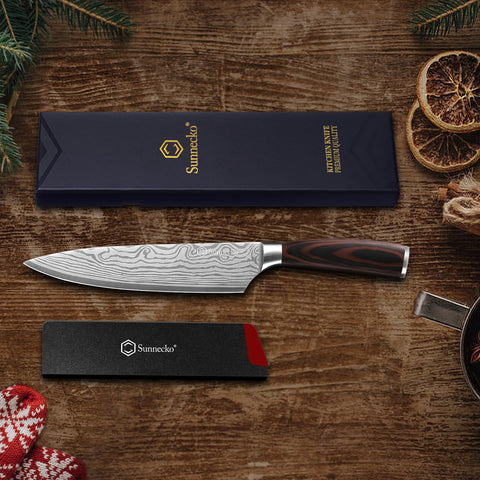 Sunnecko Cuchillo Chef 8 pulgadas con funda protectora para transporte seguro