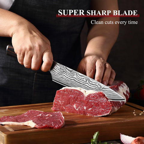 Sunnecko Cuchillo Chef 8 pulgadas mango ergonómico de pakkawood para agarre cómodo