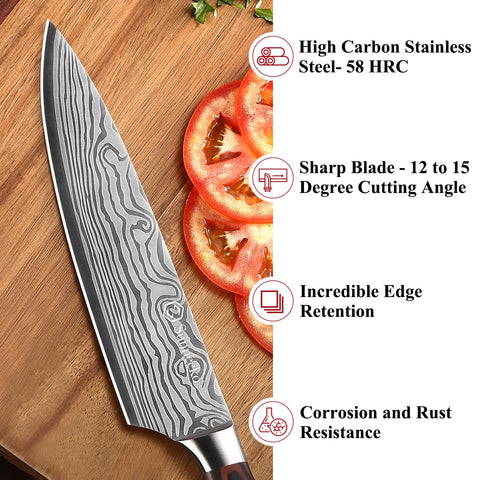 Sunnecko Cuchillo Chef 8 pulgadas refuerzo de acero para balance y control