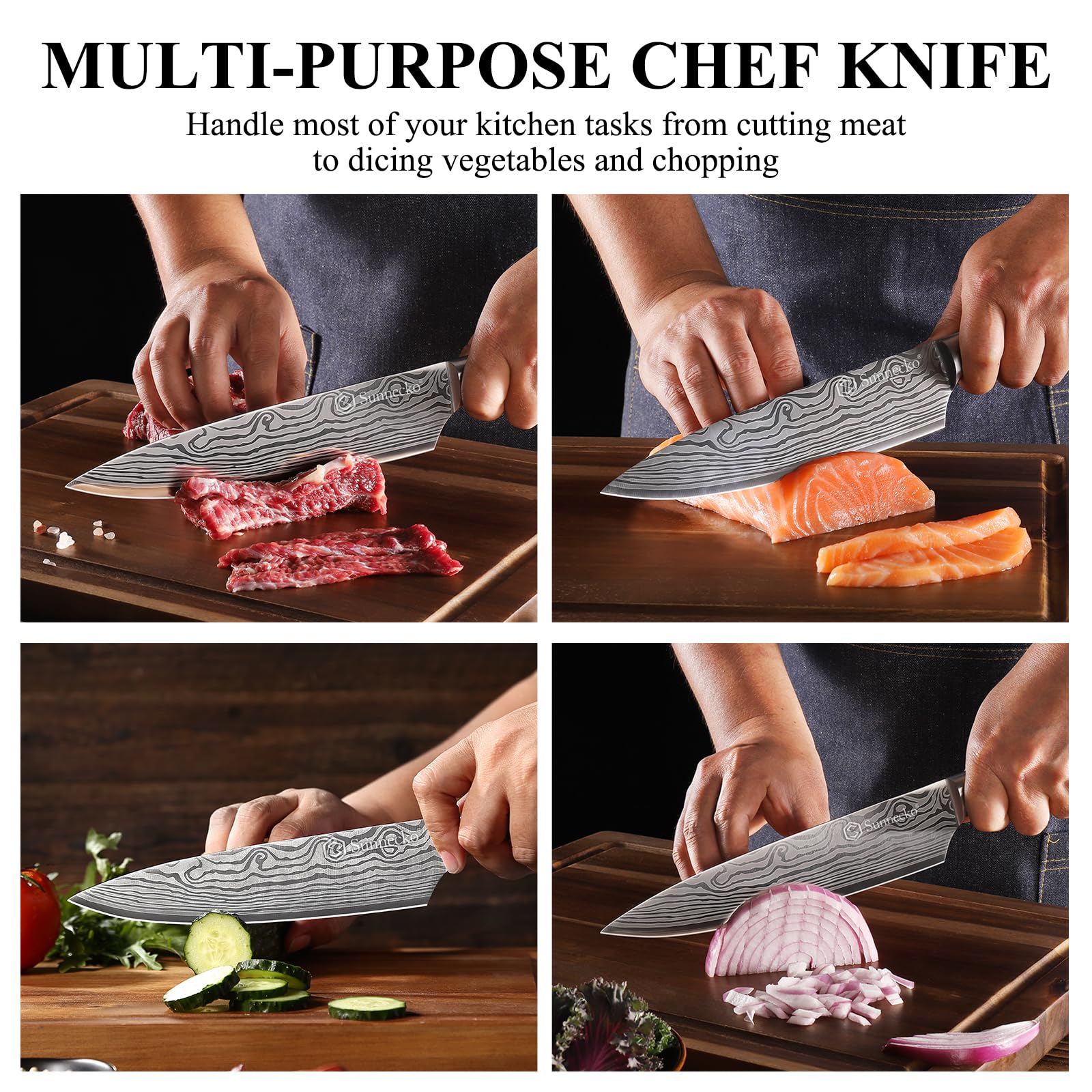 Sunnecko Cuchillo Chef 8 pulgadas ideal para cortar, picar y rebanar