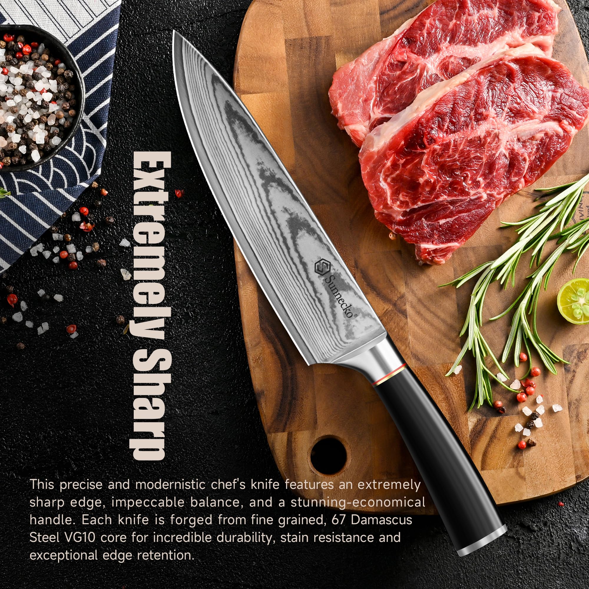 Sunnecko cuchillo de chef afilado profesional para cocinas exigentes.