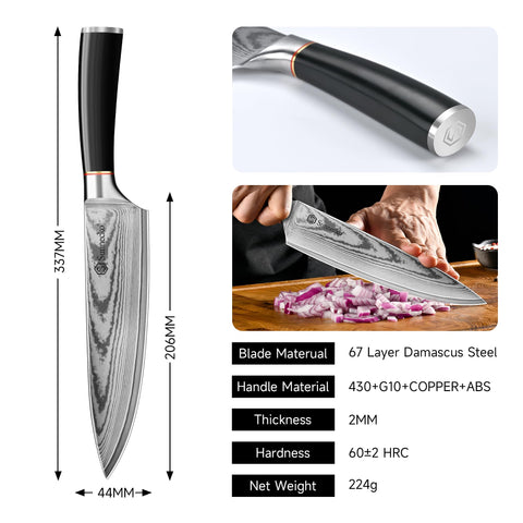 Sunnecko cuchillo de chef con equilibrio perfecto para control.