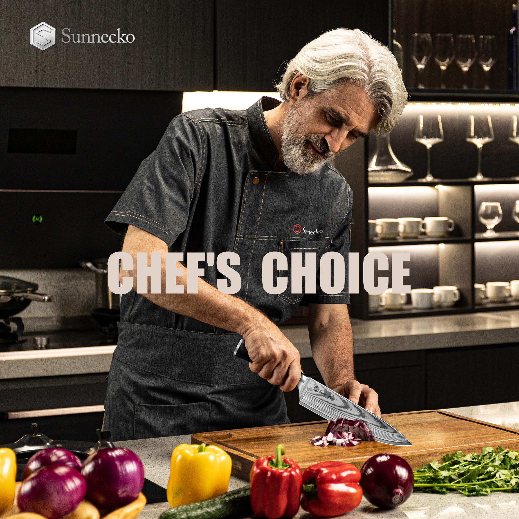 Sunnecko cuchillo de chef con mango ergonómico para uso cómodo.