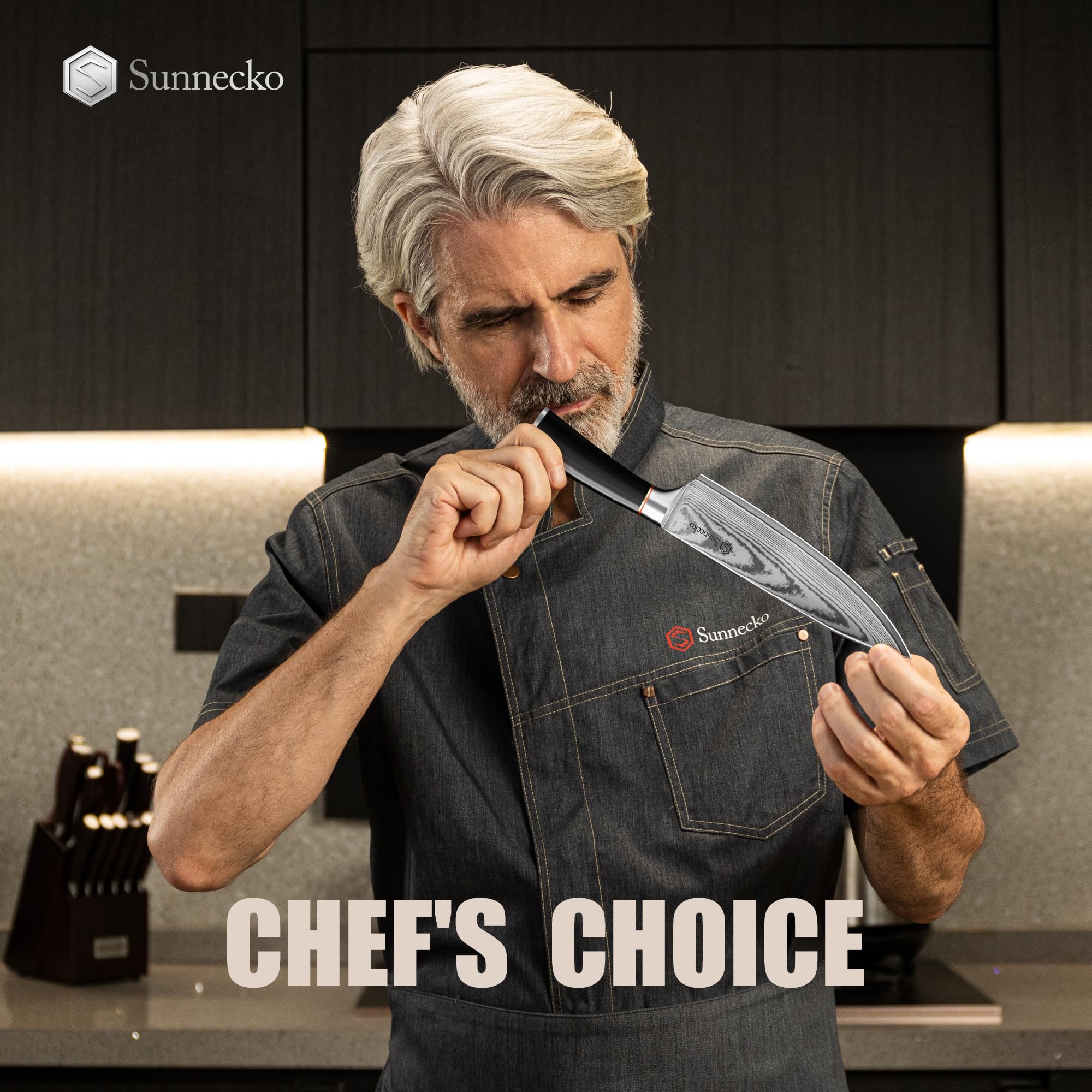 Sunnecko cuchillo de chef para uso ambidiestro y afilado a ambos lados.