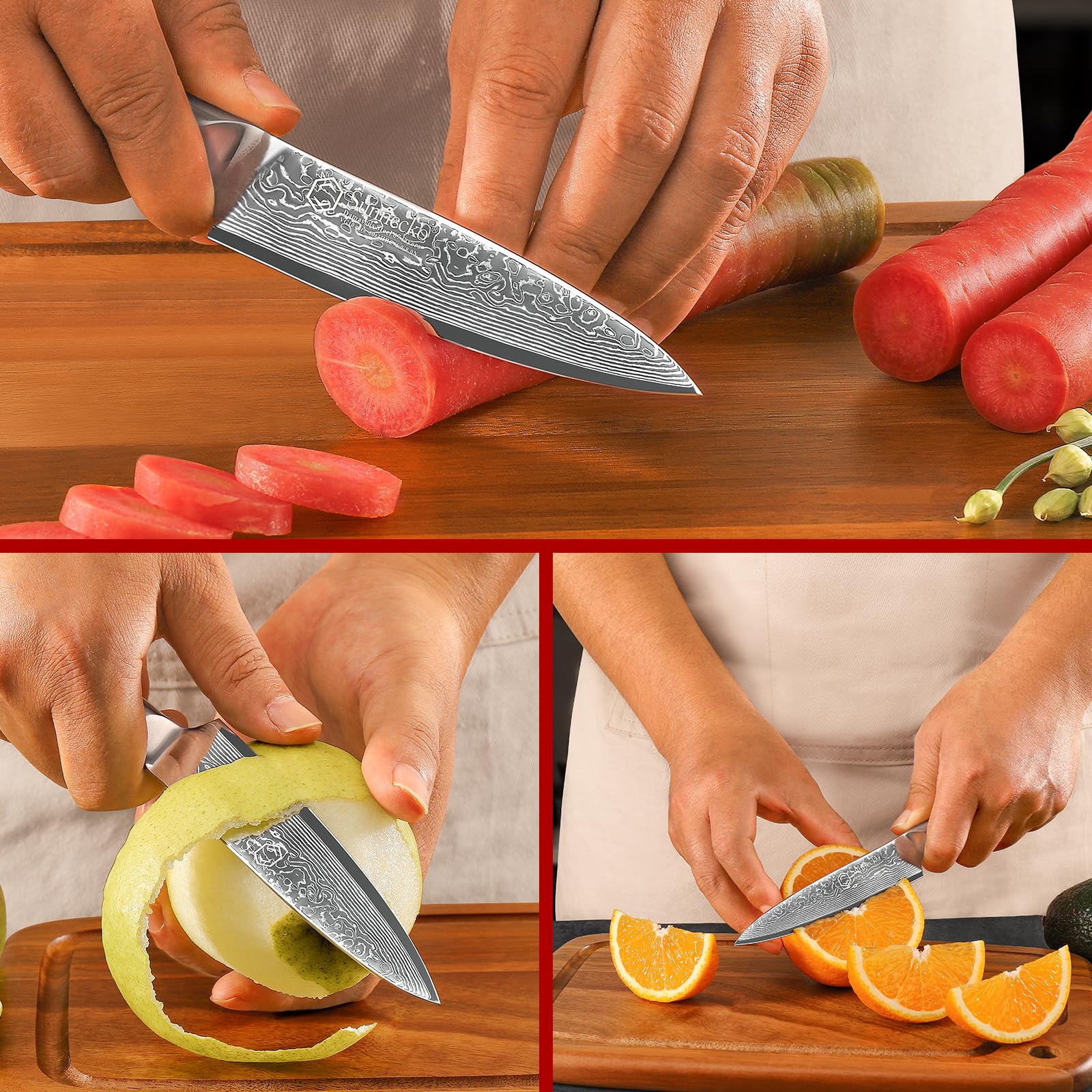 Cuchillo Sunnecko para uso diario de frutas y verduras, cómodo y versátil.