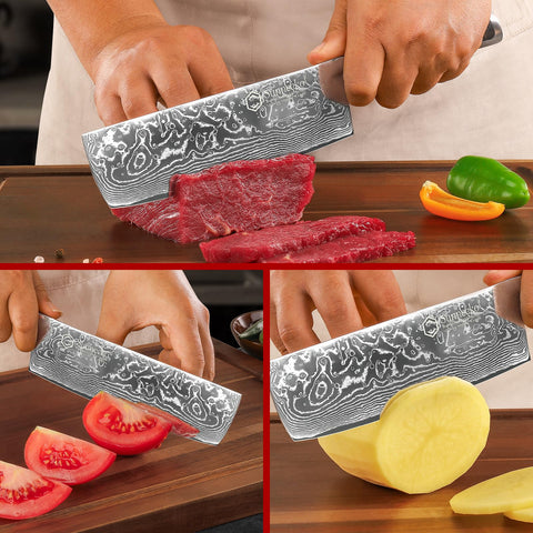 Sunnecko cuchillo damasco 7 pulgadas caja regalo elegante para chefs y aficionados
