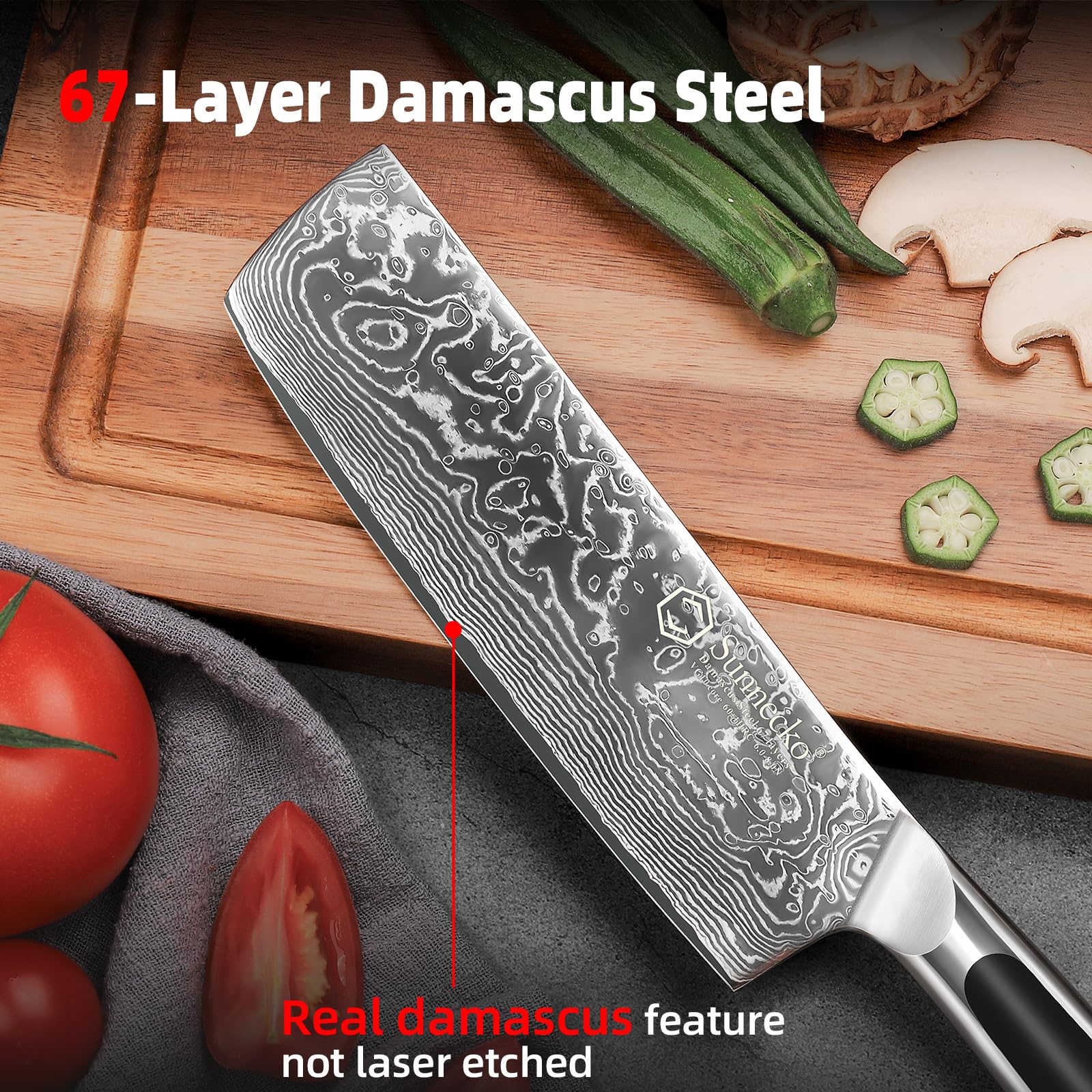 Sunnecko cuchillo damasco 7 pulgadas mango ergonomico, agarre cómodo para uso prolongado
