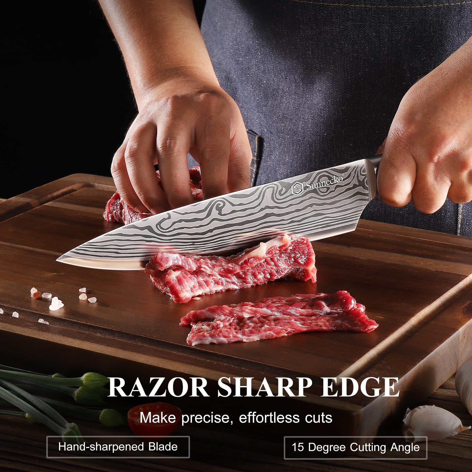 Sunnecko cuchillo Nakiri 7 pulgadas, ideal para picar verduras de forma uniforme.