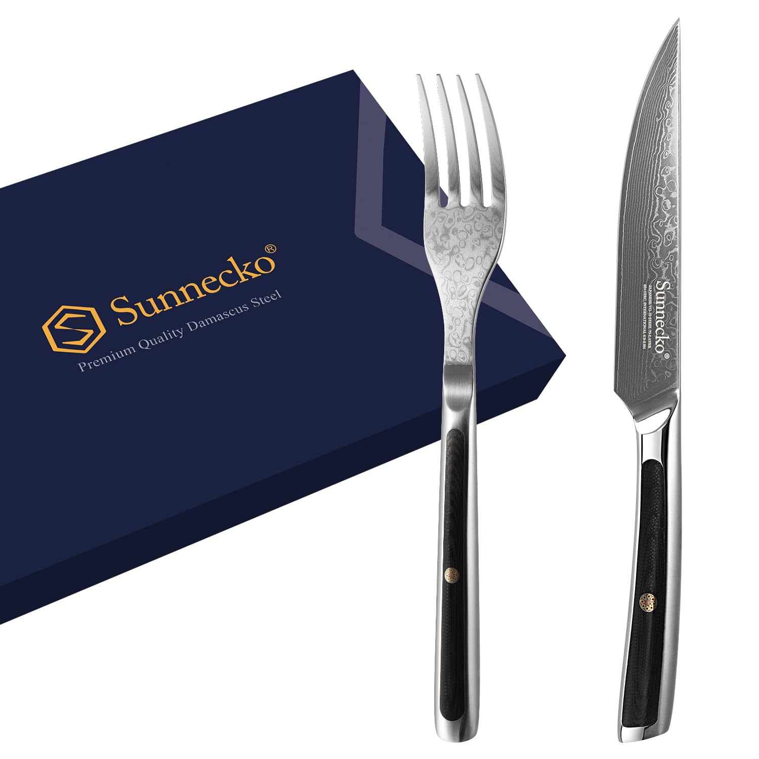 Sunnecko cuchillos damasco en caja regalo, presentación elegante para la mesa