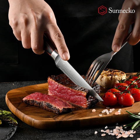 Sunnecko juego de cuchillos para carne con hoja serrada y mango ligero.