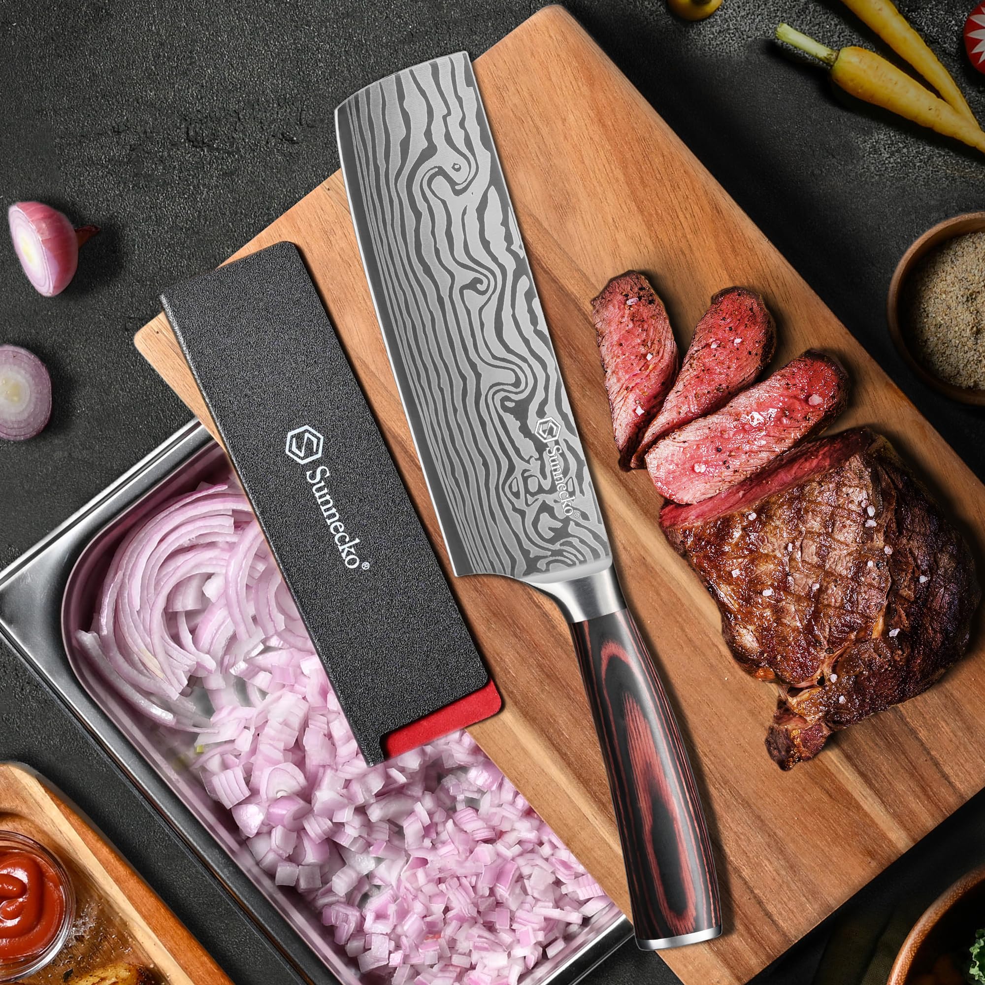 Sunnecko Nakiri para cortes multifunción en carnes, frutas y verduras