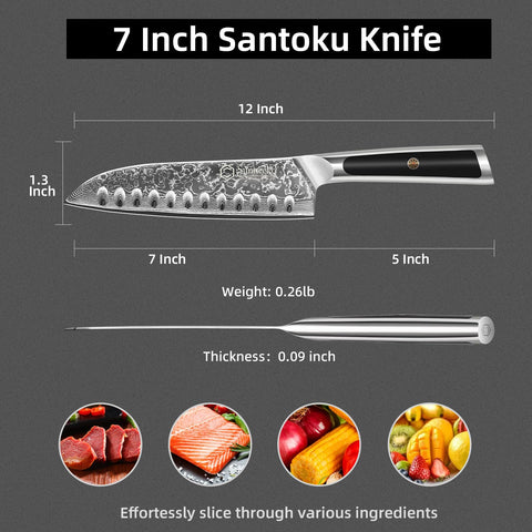 Sunnecko Santoku diseño forjado, tang completo para mayor equilibrio.