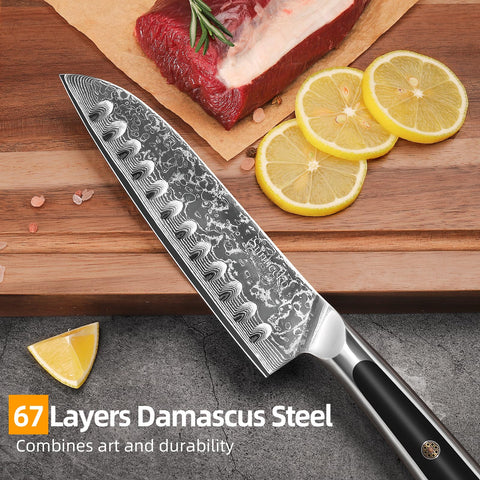 Sunnecko Santoku mango ergonómico, agarre cómodo y control estable.