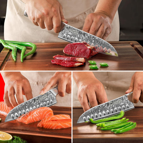 Sunnecko Santoku, patrón damasco único, añade elegancia a la cocina.
