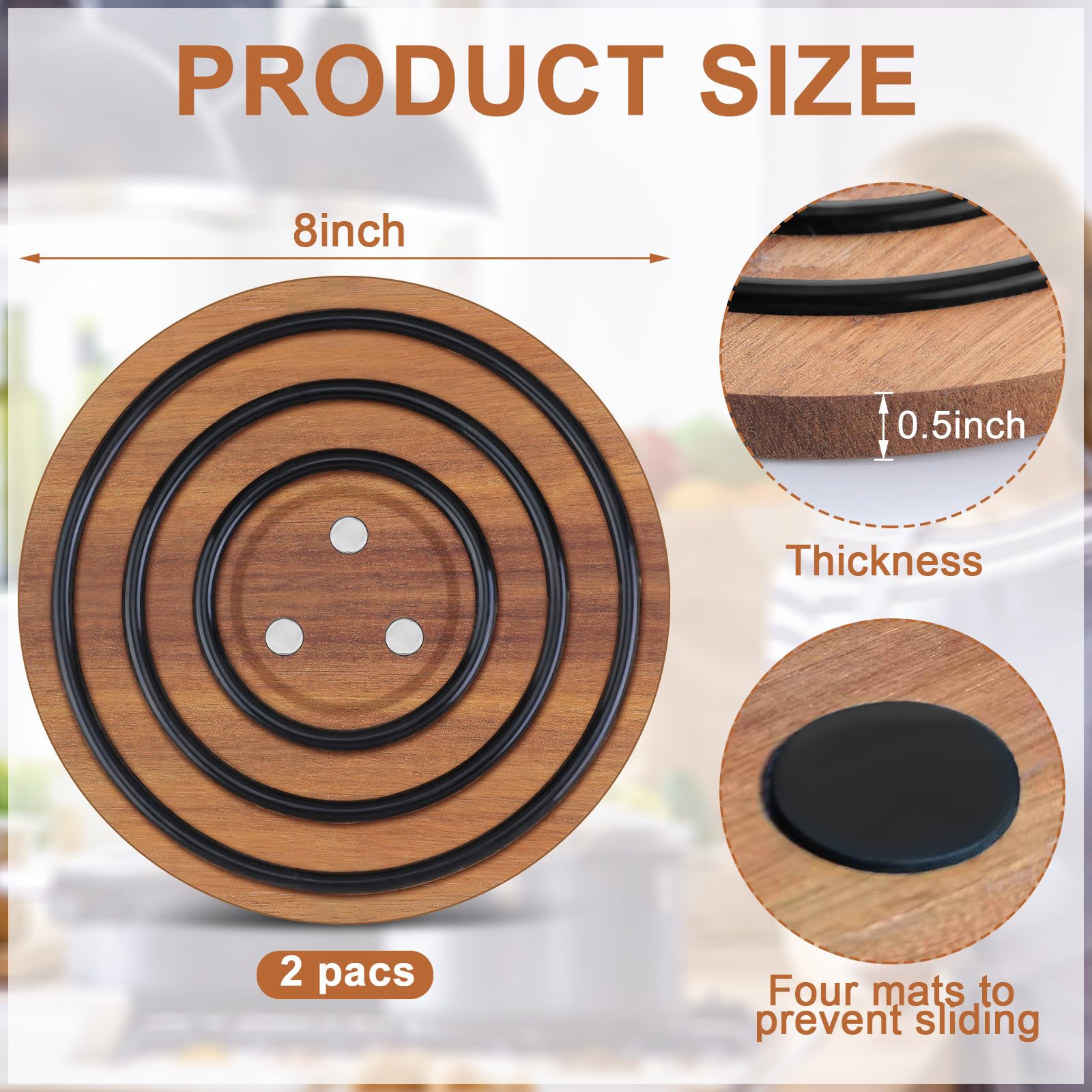 Sunnychicc base madera magnética con aros de silicona negros para mayor agarre.