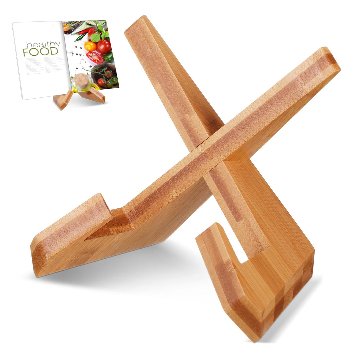 Sunnychicc libro cocina soporte bambú: apoyo estable para recetas al cocinar