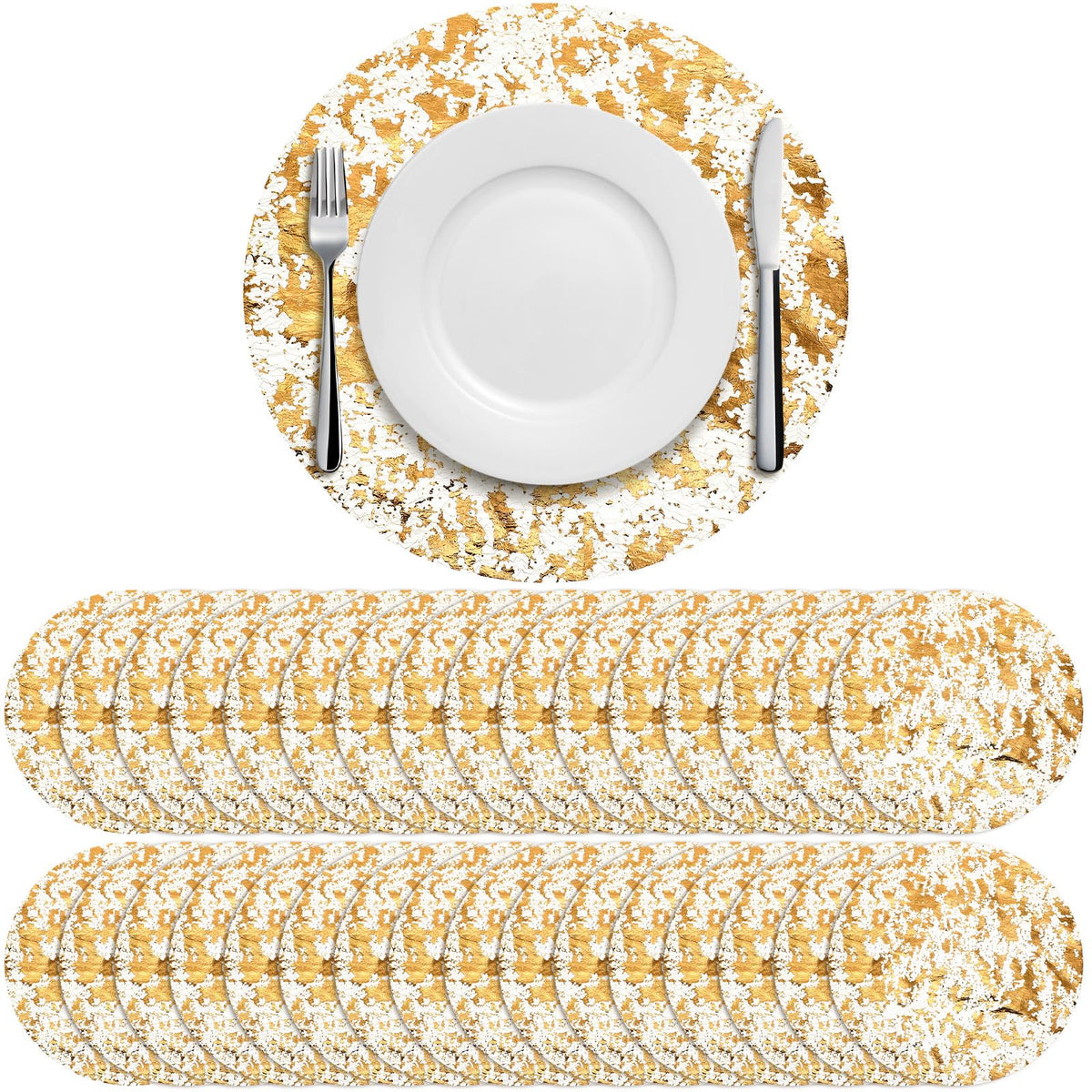 Manteles individuales dorados Sunnychicc de 33 cm para una mesa elegante.