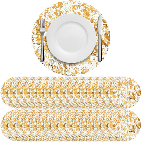 Manteles individuales dorados Sunnychicc de 33 cm para una mesa elegante.