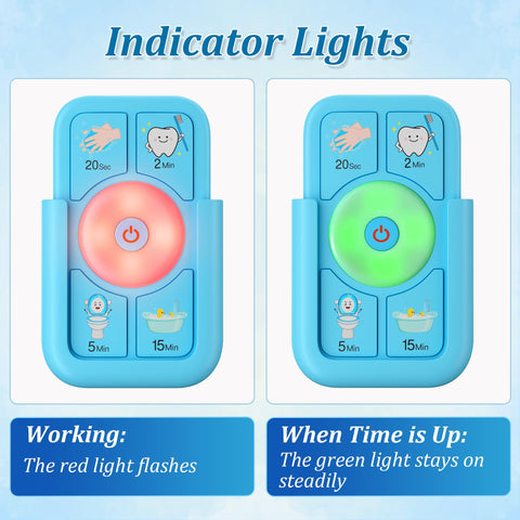 Sunnyload temporizador azul brillante con imágenes claras para lavado de manos, cepillado, inodoro y ducha.