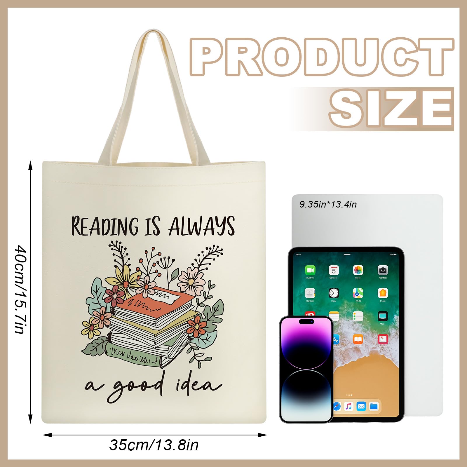 Sunnymove bolsa de lona grande para libros, perfecta para bibliotecas y uso diario.