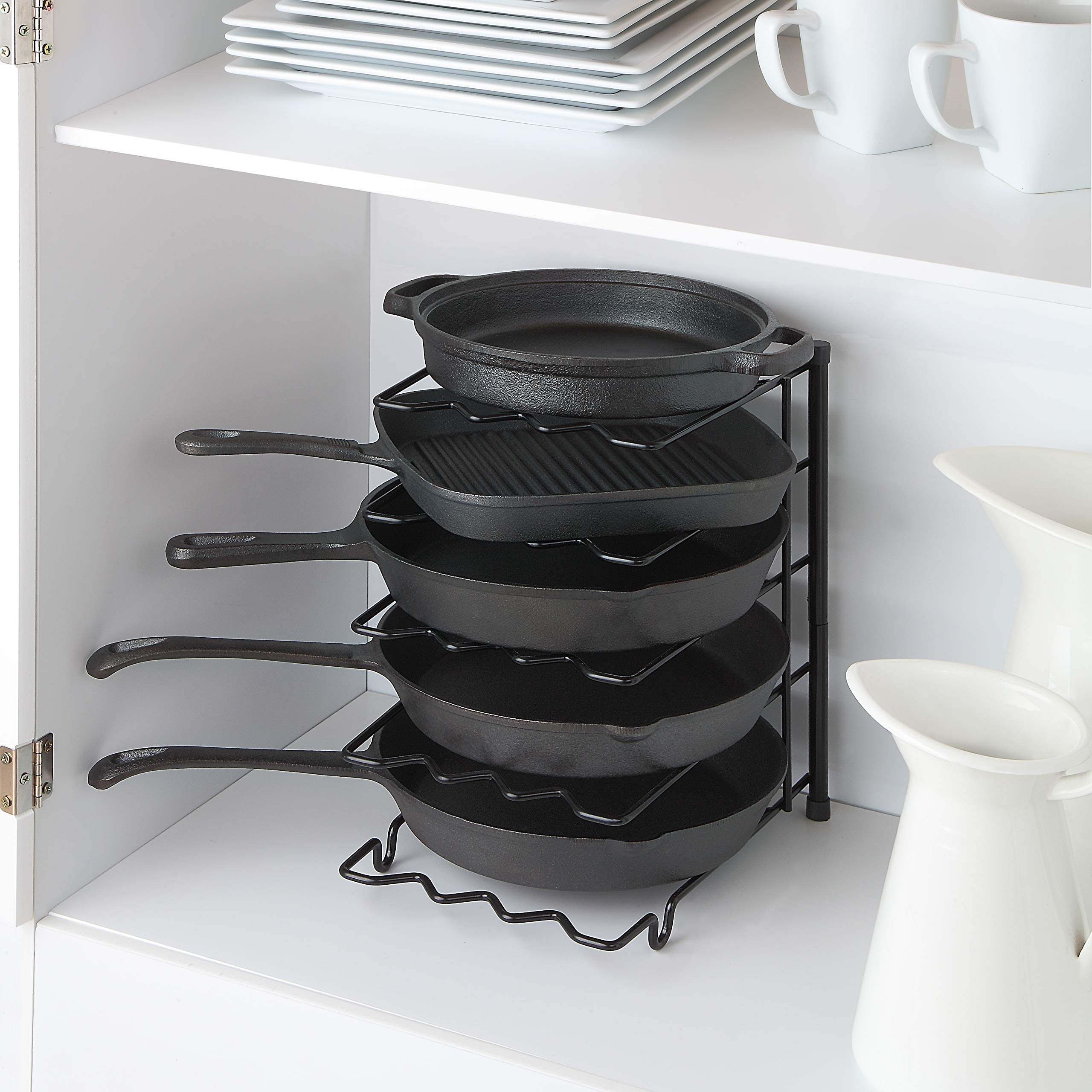 SunnyPoint frontal: soporte metálico organizador de cocina, ideal para ordenar ollas y tapas.