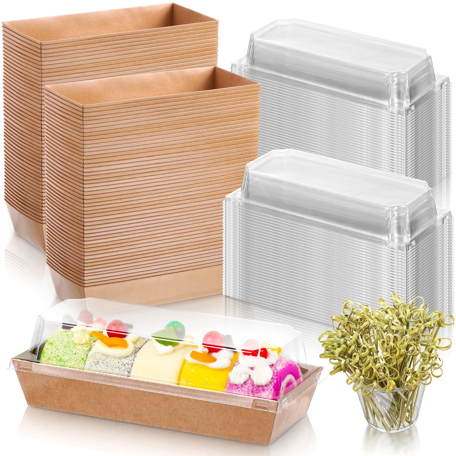 Sunnyray 200 cajas sandwich de papel con tapa transparente para presentar platos.