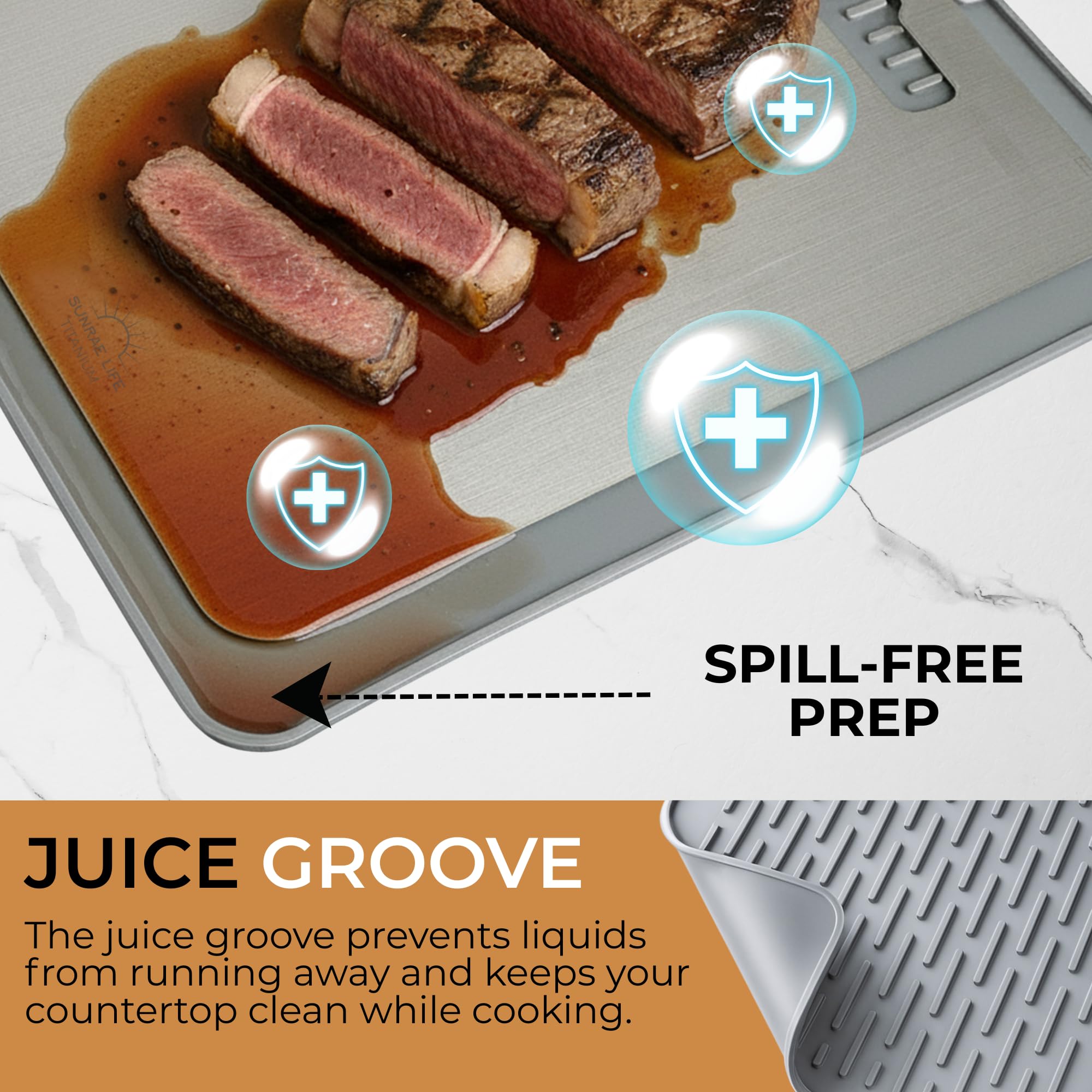 Sunrae Life: tabla de cortar titanio doble cara, ideal para carne y verduras.