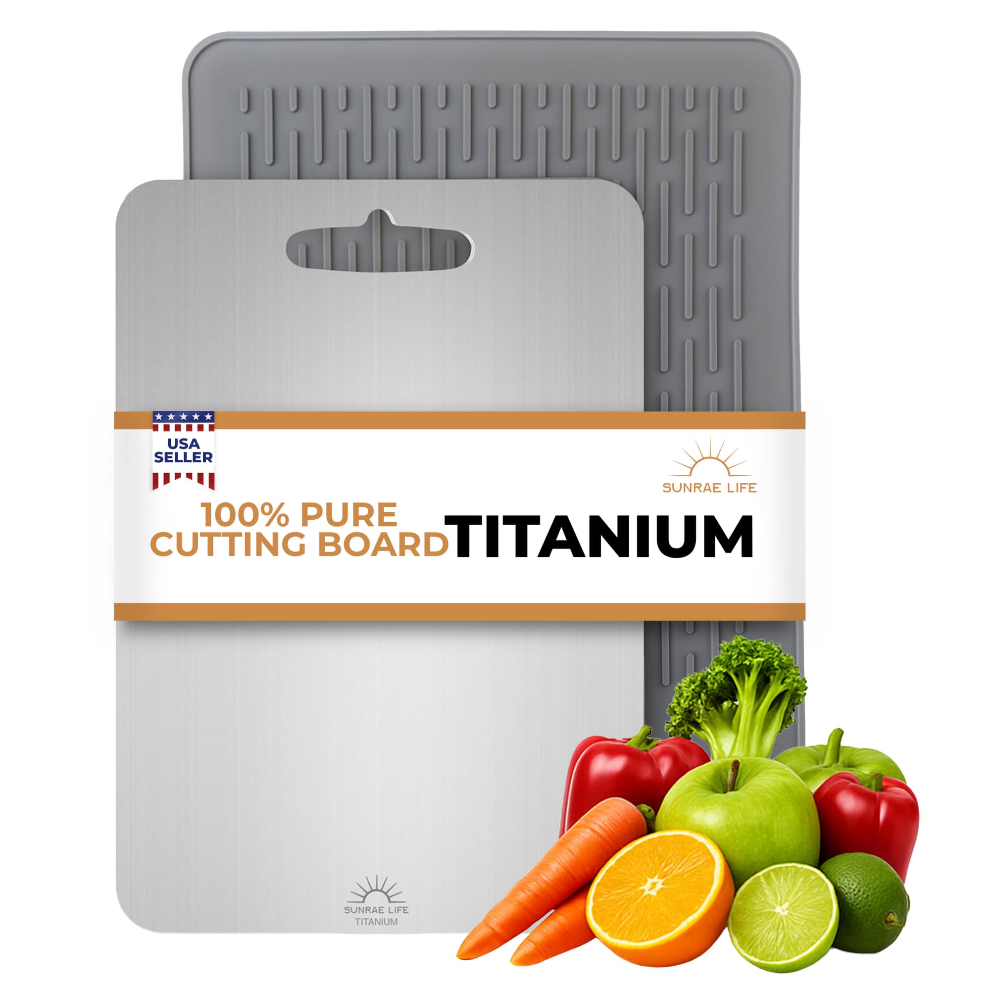 Sunrae Life: tabla de cortar titanio frontal, superficie higiénica y fácil de limpiar.