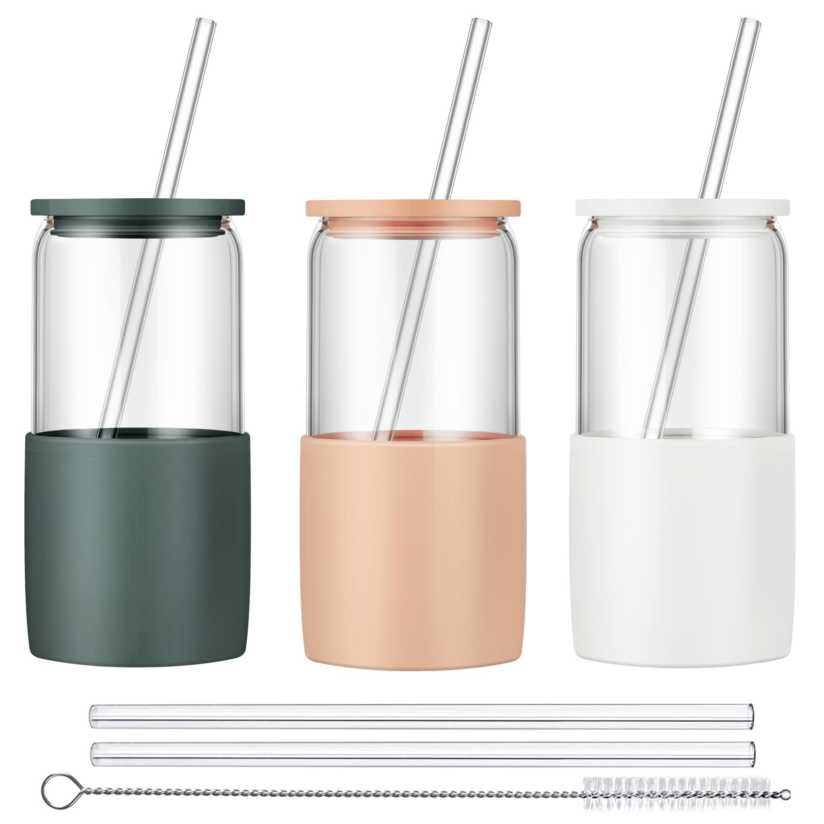 Sunseeke vaso de vidrio con tapa y pajita de 16 oz para bebidas frías