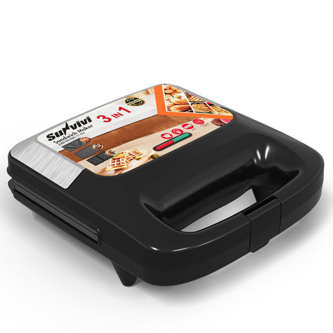 SUNVIVI 3 en 1 sándwichera con placas removibles facilita limpieza y almacenamiento