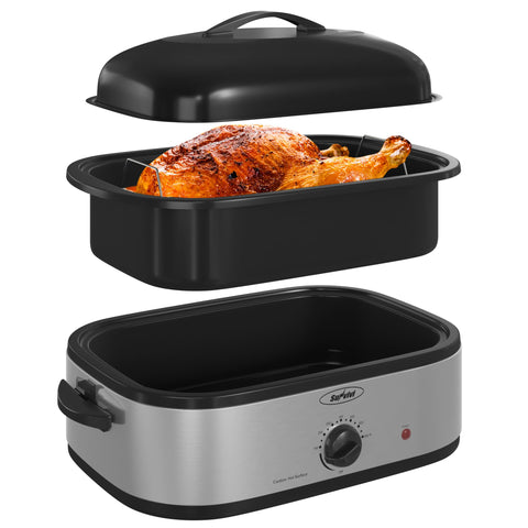 SUNVIVI asador eléctrico 14qt en acero inoxidable para cocción uniforme.