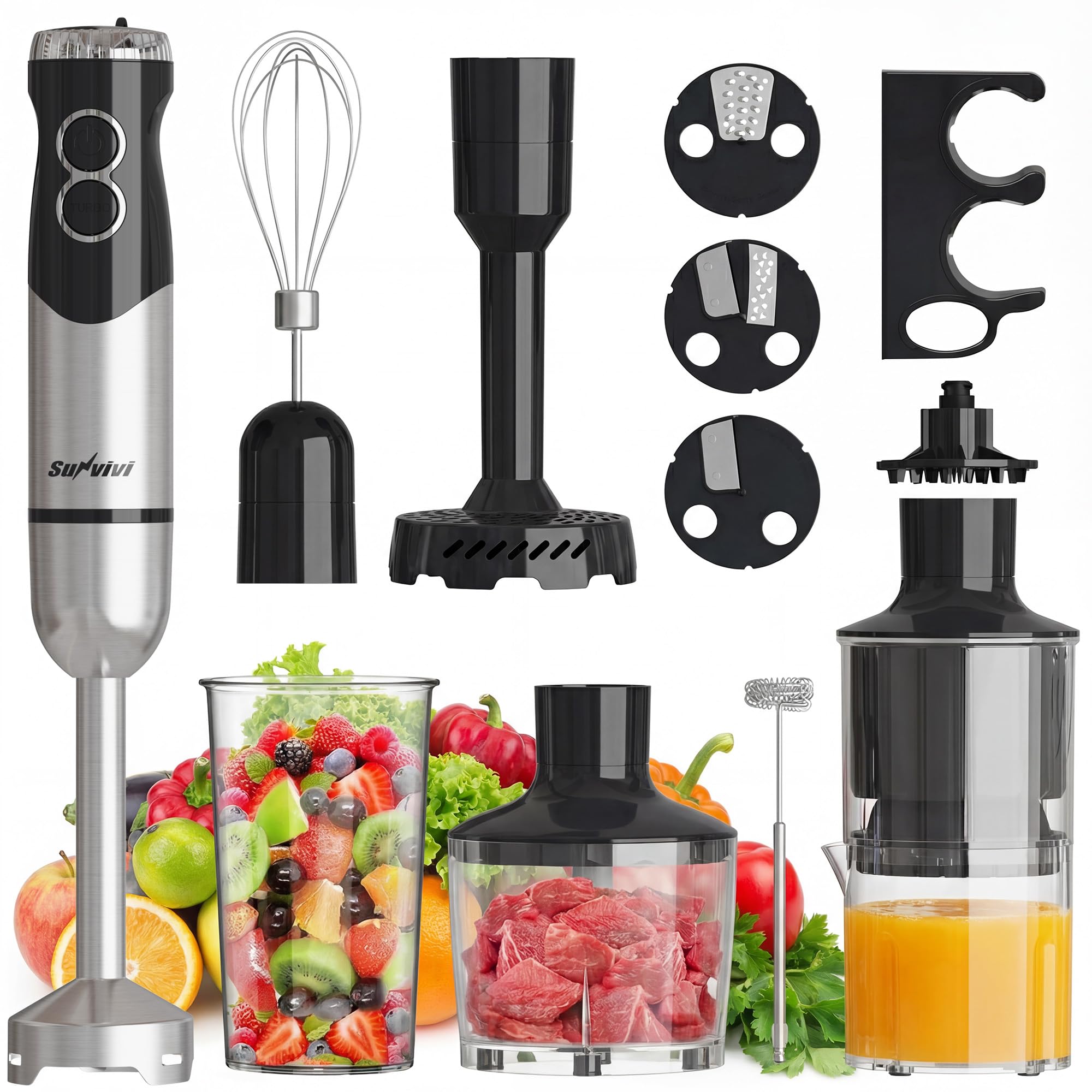 Sunvivi batidora de mano 1000W, ideal para batidos caseros rápidos.